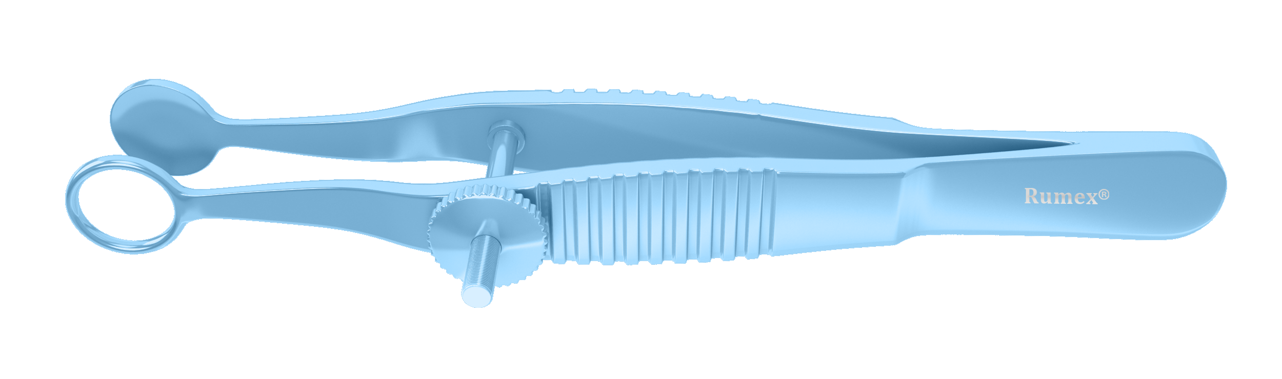 Close-up of titanium chalazion forceps showing 8mm ring blade and locking screw