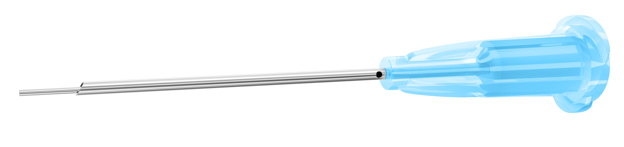 Close-up of disposable PFC cannula showing dual bore design for eye surgery