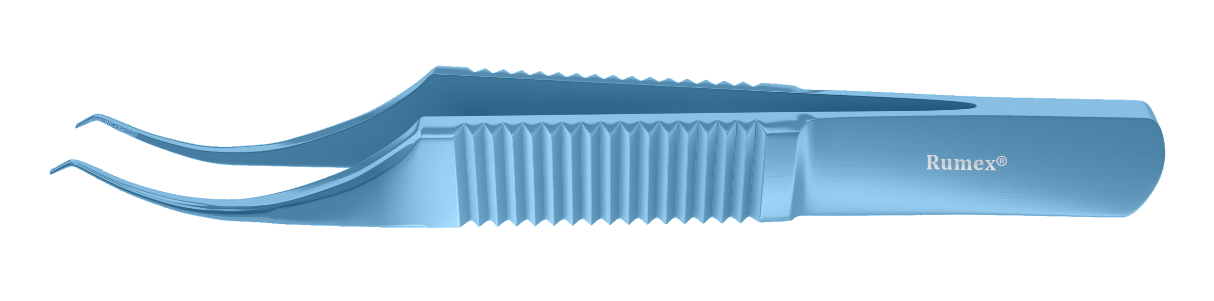 Close-up of titanium corneal forceps showing 1x2 teeth and tungsten carbide platform for enhanced grip